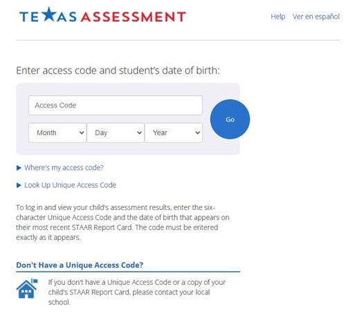 Image of Access Code Entry area